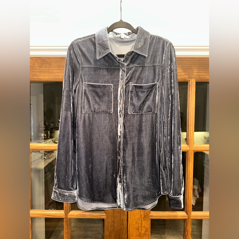 Velvet Button-Up Shirt - Dark Gray